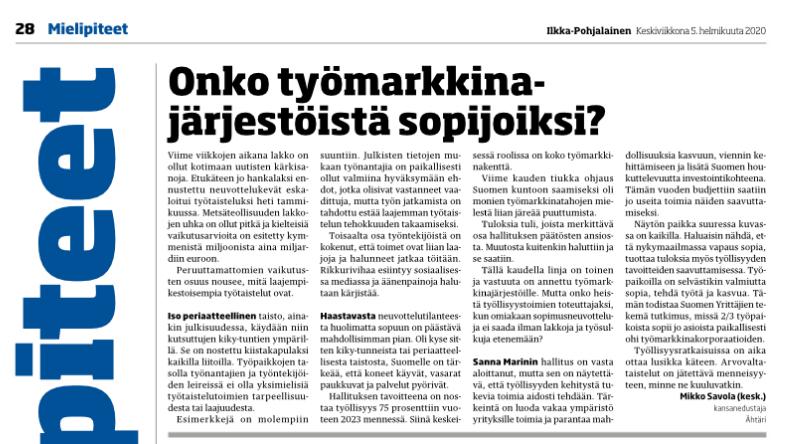 Onko työmarkkinajärjestöistä sopijoiksi?
